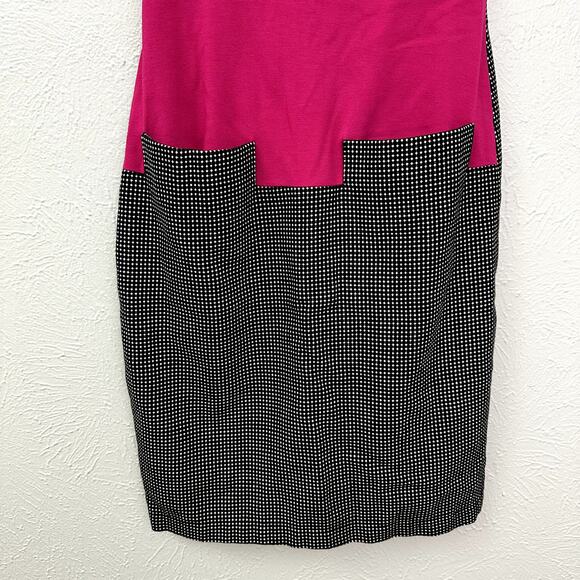 Muse Black and White Dotted Sleeveless Sheath Dress with Pink Color Pop - Picture 3 of 11